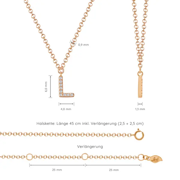 Leaf Jewelry Halskette Letter "L", 14 K Rosegold mit Diamanten Günstiger Verkauf