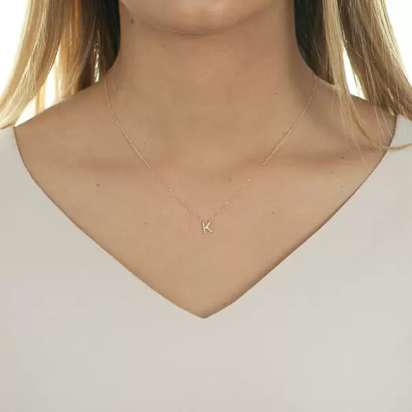Leaf Jewelry Halskette Letter "K", 14 K Rosegold mit Diamanten Günstig kaufen