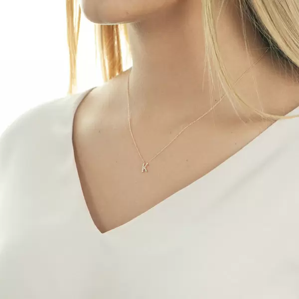 Leaf Jewelry Halskette Letter "K", 14 K Rosegold mit Diamanten Günstig kaufen