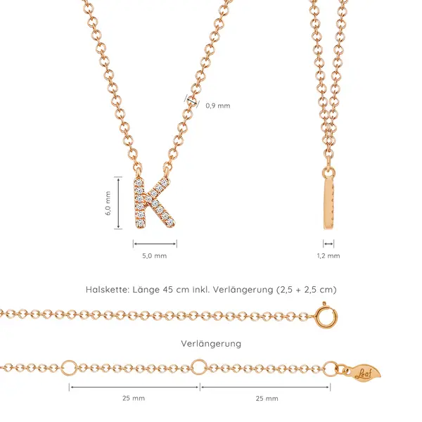 Leaf Jewelry Halskette Letter "K", 14 K Rosegold mit Diamanten Günstig kaufen