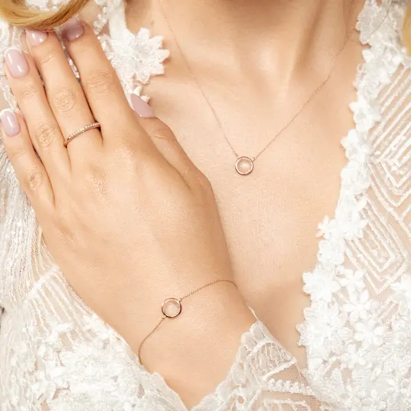 Leaf Jewelry Halskette Rosenquarz, 14 K Roségold Begrenztes Angebot