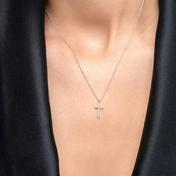 Leaf Jewelry Halskette Kreuz mit Diamanten, 18 K Rosegold Valentinstagsangebot