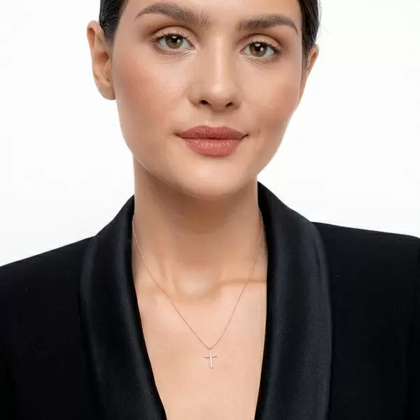 Leaf Jewelry Halskette Kreuz mit Diamanten, 18 K Rosegold Valentinstagsangebot