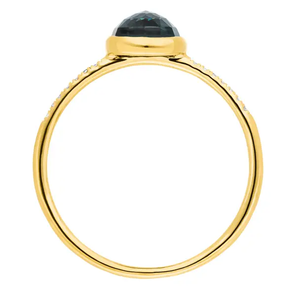 Leaf Jewelry Ring Blue Topas mit Diamanten, 14K Gelbgold Heißer Verkauf