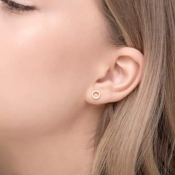 Leaf Jewelry Ohrringe Circle mit Diamanten, 18 K Gelbgold Exklusive Angebote