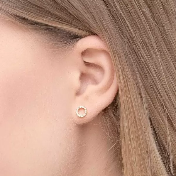 Leaf Jewelry Ohrringe Circle mit Diamanten, 18 K Gelbgold Exklusive Angebote