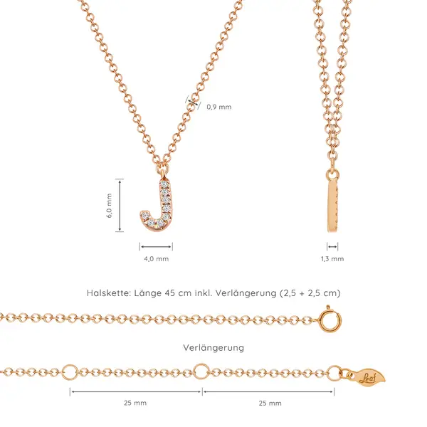 Leaf Jewelry Halskette Letter "J", 14 K Rosegold mit Diamanten Neuheiten