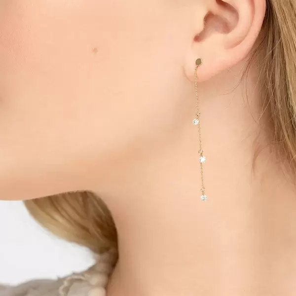 Leaf Jewelry Ohrringe Pure Chain mit Diamanten, 18 K Gelbgold Kauf eins, bekomm eins gratis