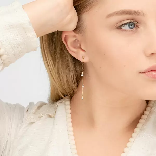 Leaf Jewelry Ohrringe Pure Chain mit Diamanten, 18 K Gelbgold Kauf eins, bekomm eins gratis