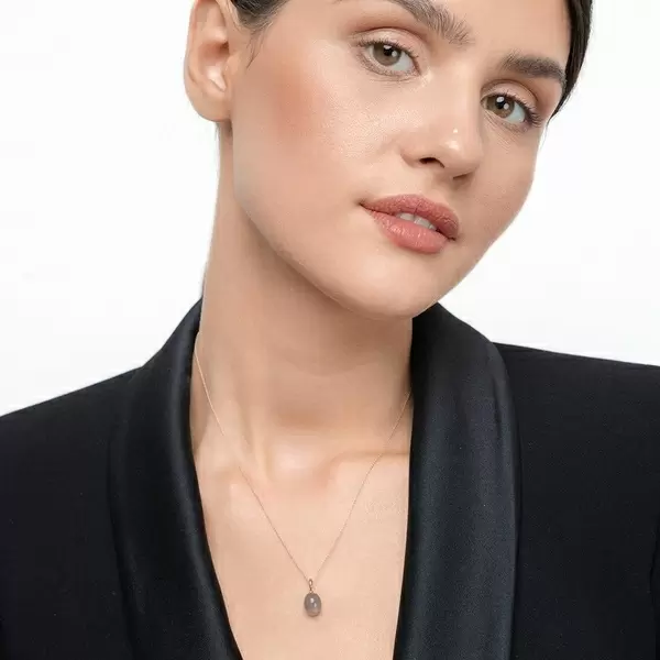 Leaf Jewelry Halskette Cabochon II, 14 K Rosegold, Grauer Mondstein VIP-Rabatte