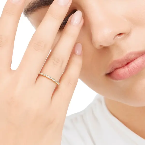 Leaf Jewelry Ring mit Baguette Diamanten, 14K Gelbgold Kostenlose Rückgabe