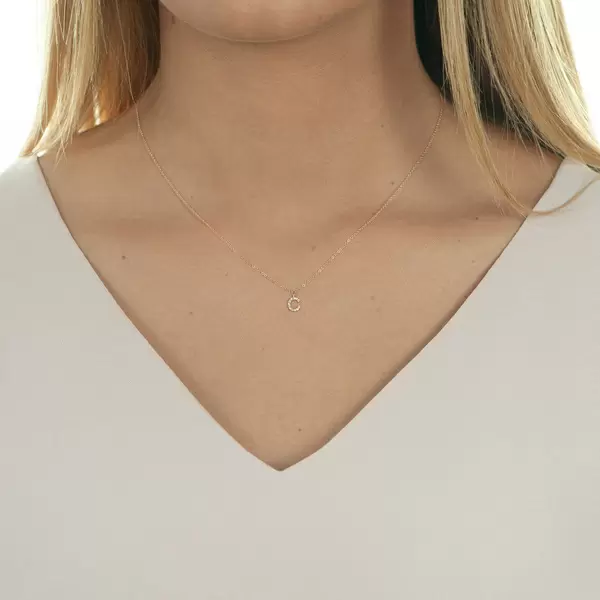 Leaf Jewelry Halskette Letter "C", 14 K Rosegold mit Diamanten Neueste Stile