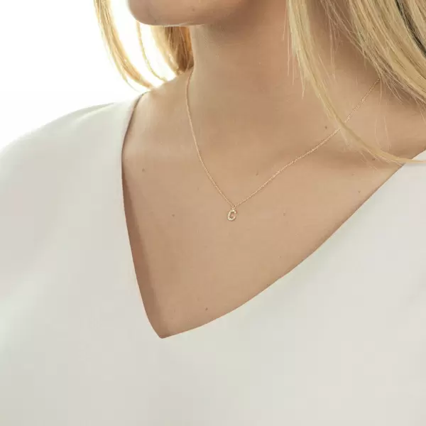 Leaf Jewelry Halskette Letter "C", 14 K Rosegold mit Diamanten Neueste Stile