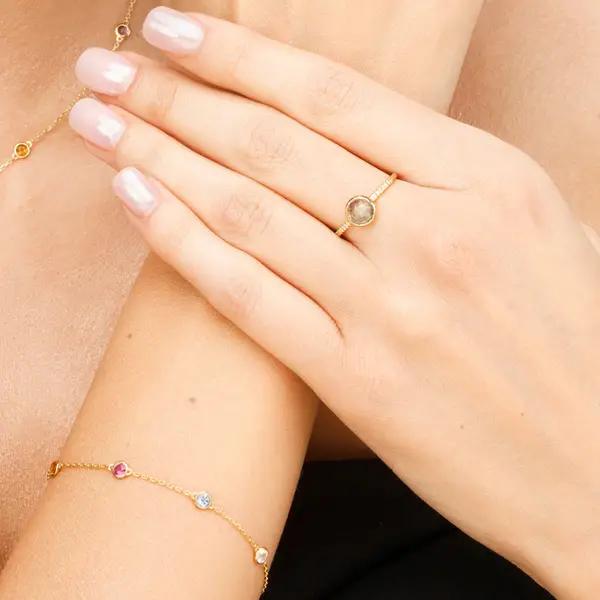 Leaf Jewelry Ring Labradorit mit Diamanten, 14K Gelbgold Letzte 2 Tage