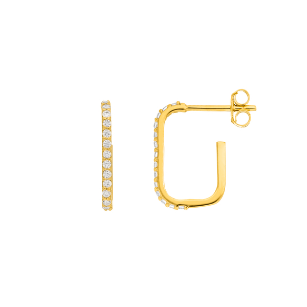 Leaf Jewelry Mini Creole Square mit Zirkonia, 18 K Gelbgold vergoldet Nur für heute