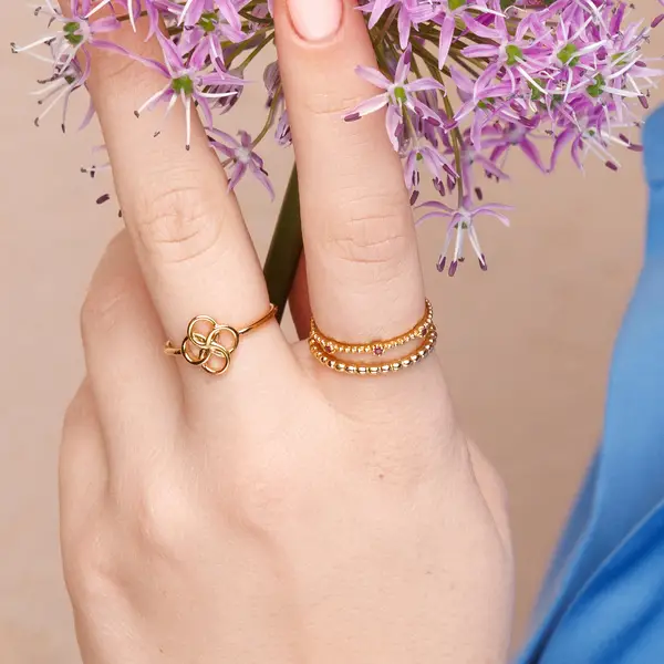 Leaf Jewelry Ring Clover Charm, 18 K Gelbgold vergoldet Sonderangebot der Fabrik