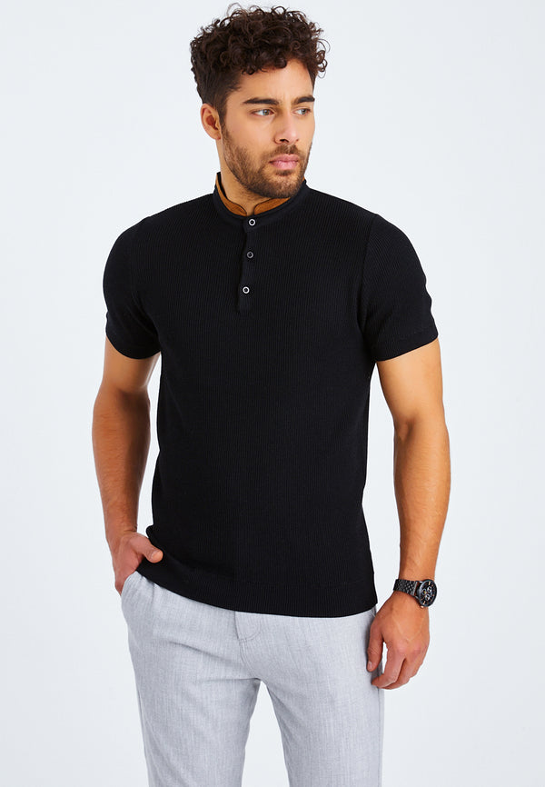 Leif Nelson T-Shirt Feinstrick mit Stehkragen Black Friday Preise