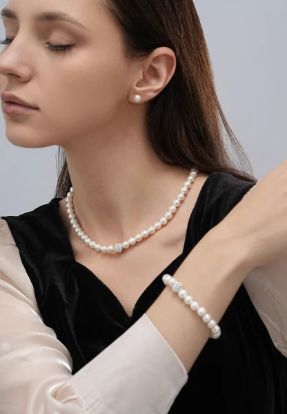 Leslii Armband Glitzer Perlen-Armband Muschelkern-Perlen Strass-Kugel dehnbar Weiß Preisnachlass