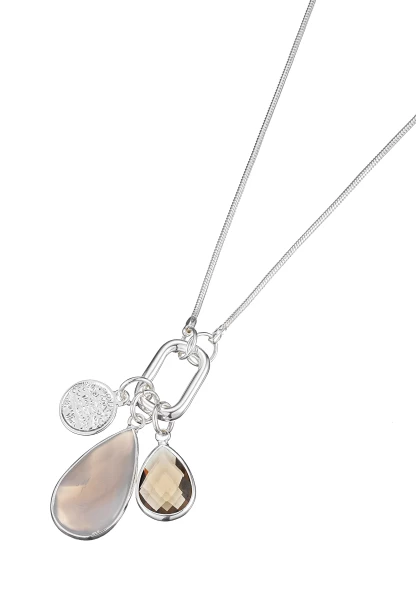 Leslii Lange Kette Tropfen-Anhänger Silber Braun 50% Rabatt für begrenzte Zeit