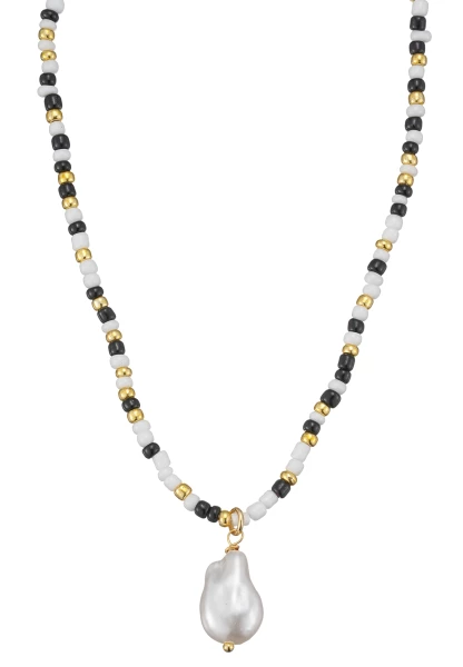 Leslii Kurze Kette Perle Schwarz Weiß Sonderangebot