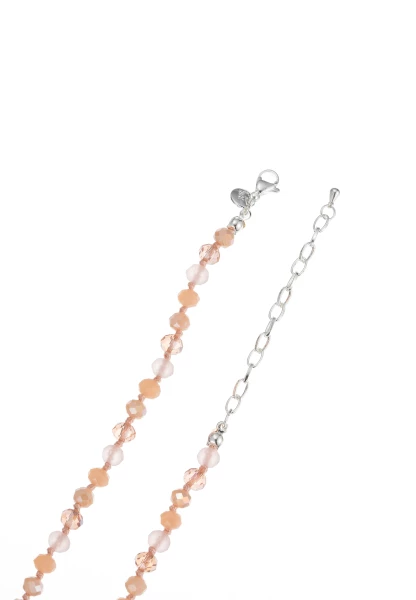 Leslii Lange Kette Herz Glasperlen Edelstahl Silber Beige Günstig kaufen