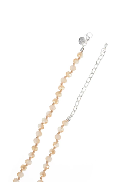Leslii Lange Kette Tassel Glasperlen Edelstahl Silber Beige Versandkostenfrei