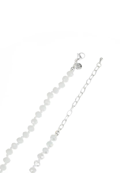 Leslii Lange Kette Herz Glasperlen Edelstahl Silber Weiß Großer Ausverkauf
