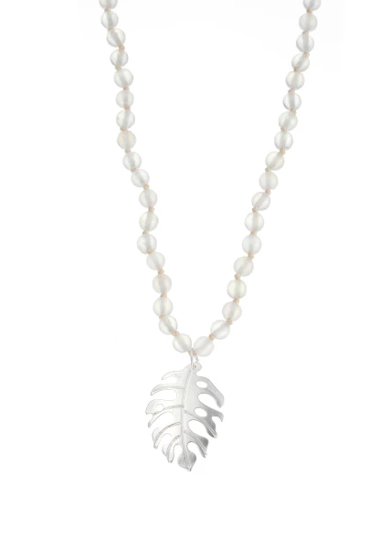 Leslii Kurze Kette Blatt Stein-Kugeln Silber Weiß Flash Sale