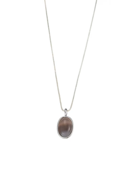 Leslii Kurze Kette Oval Stein Silber Khaki Exklusivangebot