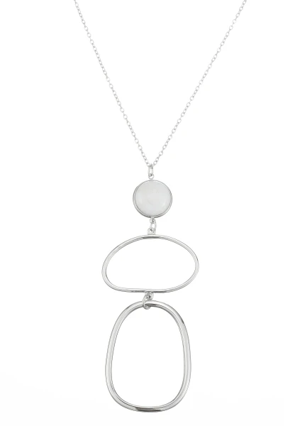 Leslii Lange Kette Oval Stein Edelstahl Silber Vatertagsangebot