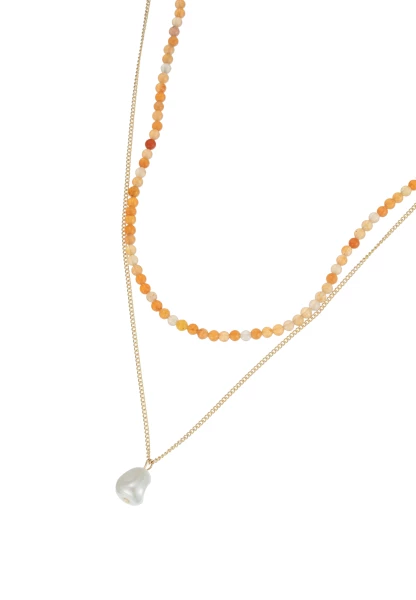 Leslii Kurze Halskette Stein Kugeln Layering Gold Orange Neuheiten