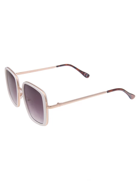Leslii Sonnenbrille Square Look Eckig Damen Sunglasses Designerbrille in Weiß Gold Preisnachlass