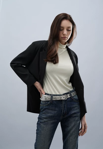 Leslii Gürtel mit Nieten Damen Ösen Kunst-Leder 2,8cm Breite in Silber Metallic VIP-Rabatte