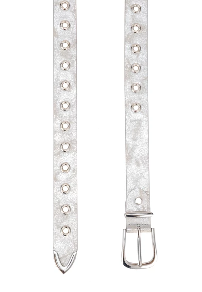 Leslii Gürtel mit Nieten Damen Ösen Kunst-Leder 2,8cm Breite in Silber Metallic VIP-Rabatte