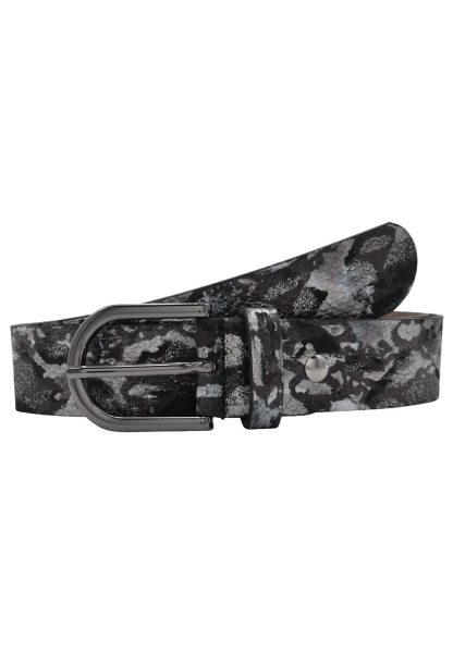 Leslii Premium Gürtel Leder-Gürtel Snake Animal-Print Metallic Breite 3,5cm Nappaleder Schwarz Gun Kostenloser Versand international
