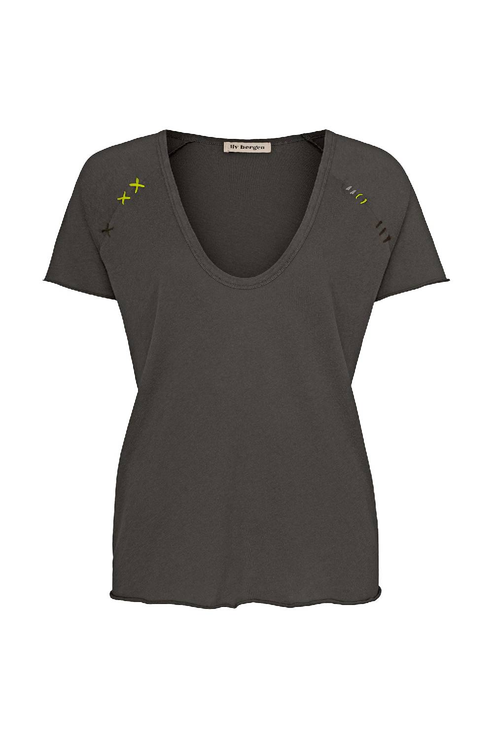 Liv Bergen T-Shirt handstitched in peat Verkauf