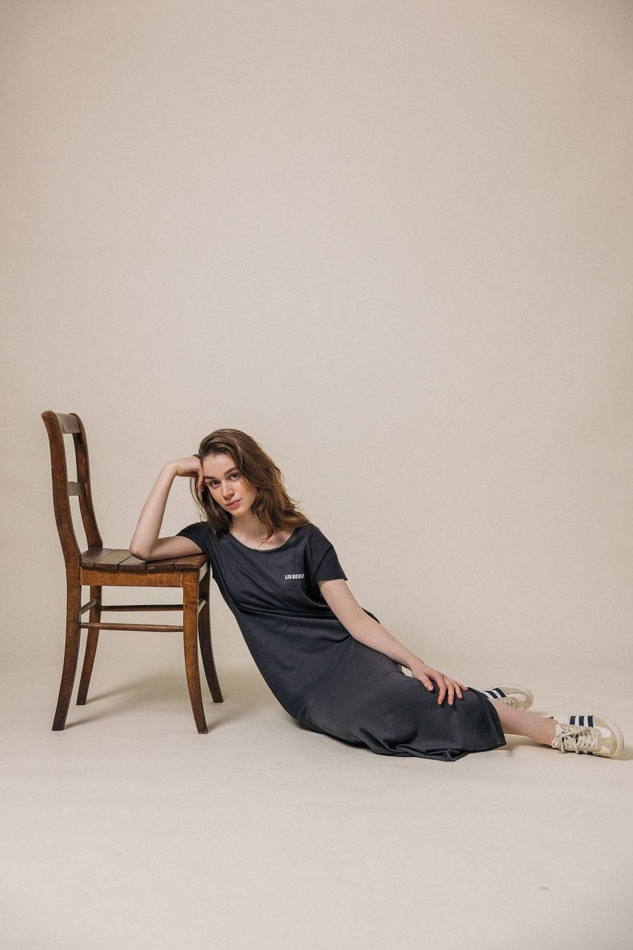 Liv Bergen Kleid Spray in charcoal Preisnachlass