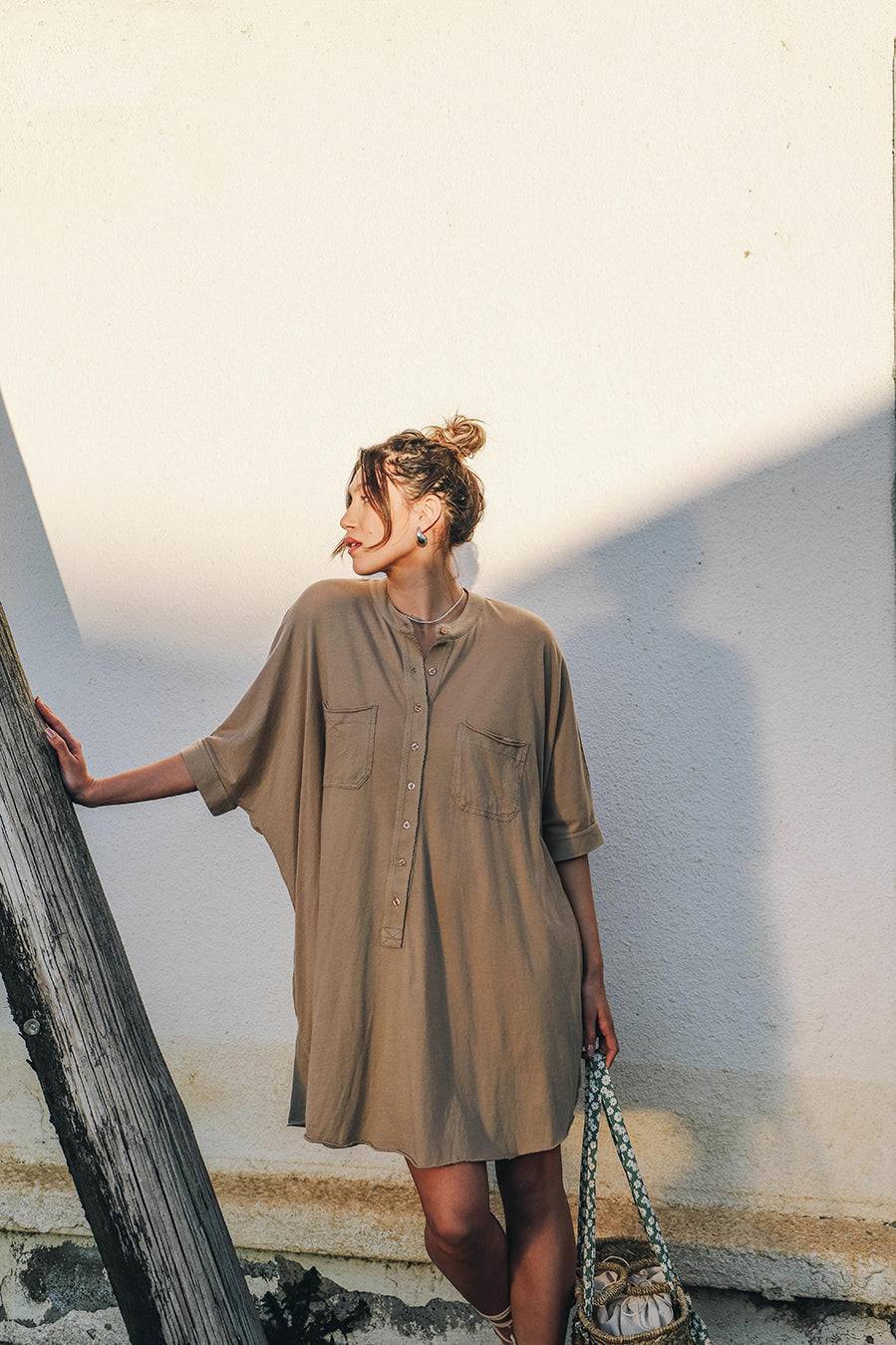 Liv Bergen Kleid oversized in safari Rabatt