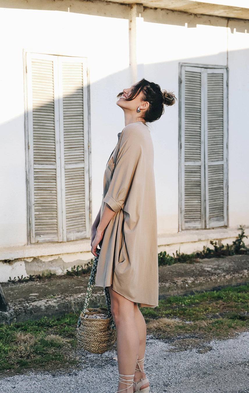 Liv Bergen Kleid oversized in safari Rabatt