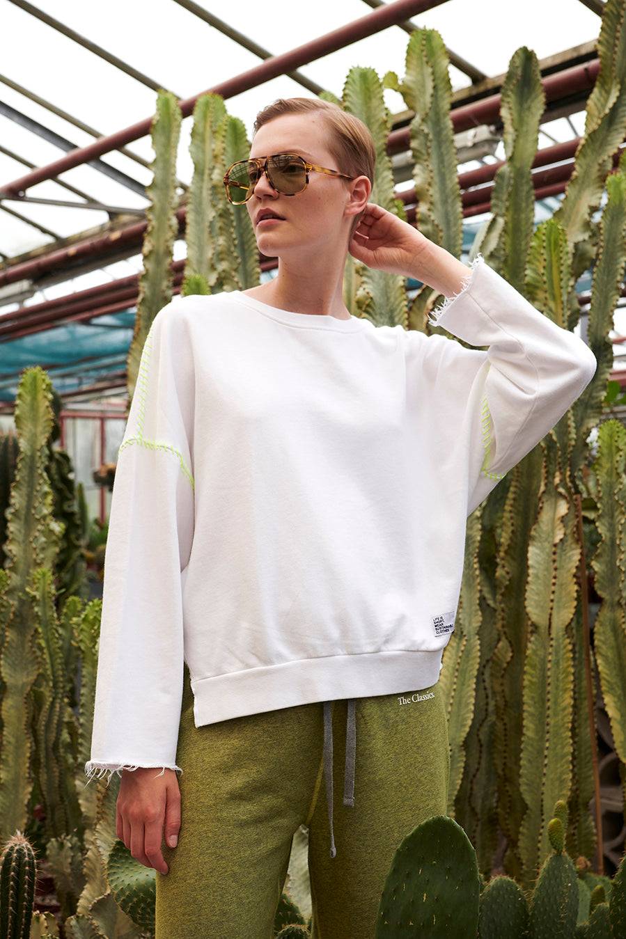 Liv Bergen Sweater "100% Organic Cotton" handstitched in emerald Begrenzte Freigabe
