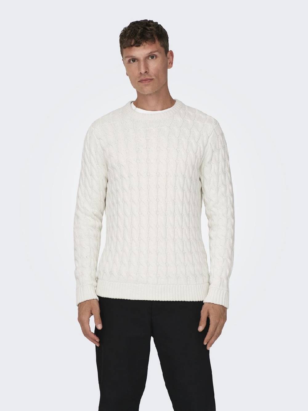 Only & Sons ONSKICKER LIFE REG 3 CABLE CREW KNIT (Antique White) Versandkostenfrei