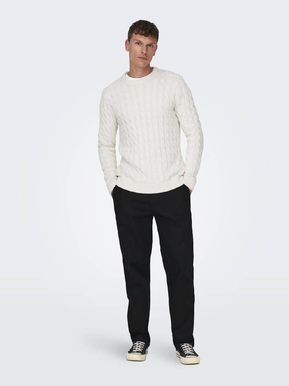 Only & Sons ONSKICKER LIFE REG 3 CABLE CREW KNIT (Antique White) Versandkostenfrei