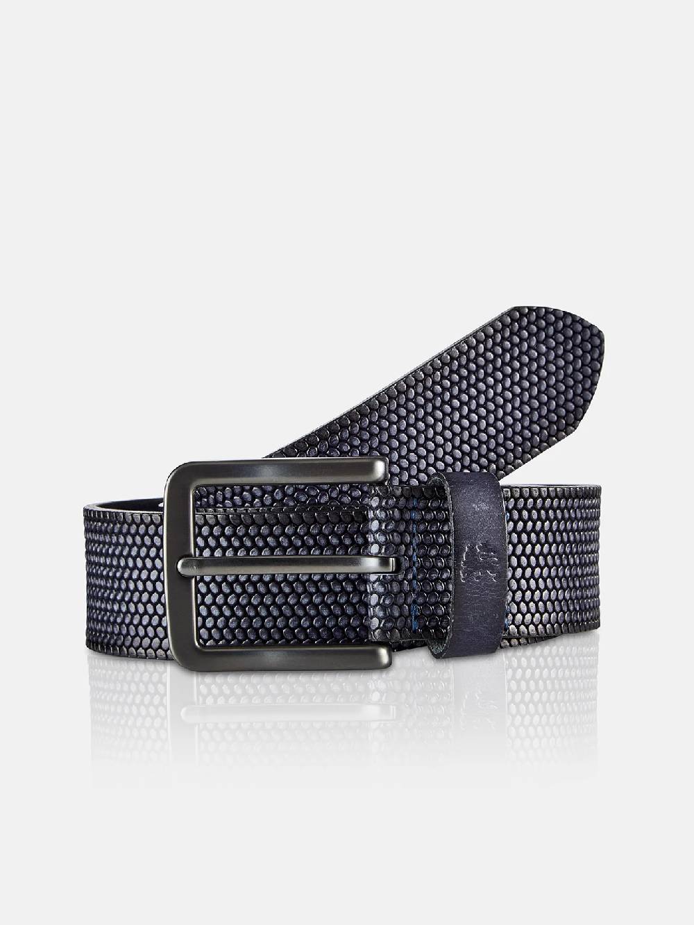 Lerros 5003009 RIEM *LEWIS* VAN BUFFELLEER MET RELIËF (485 CLASSIC NAVY) Muttertagsangebot