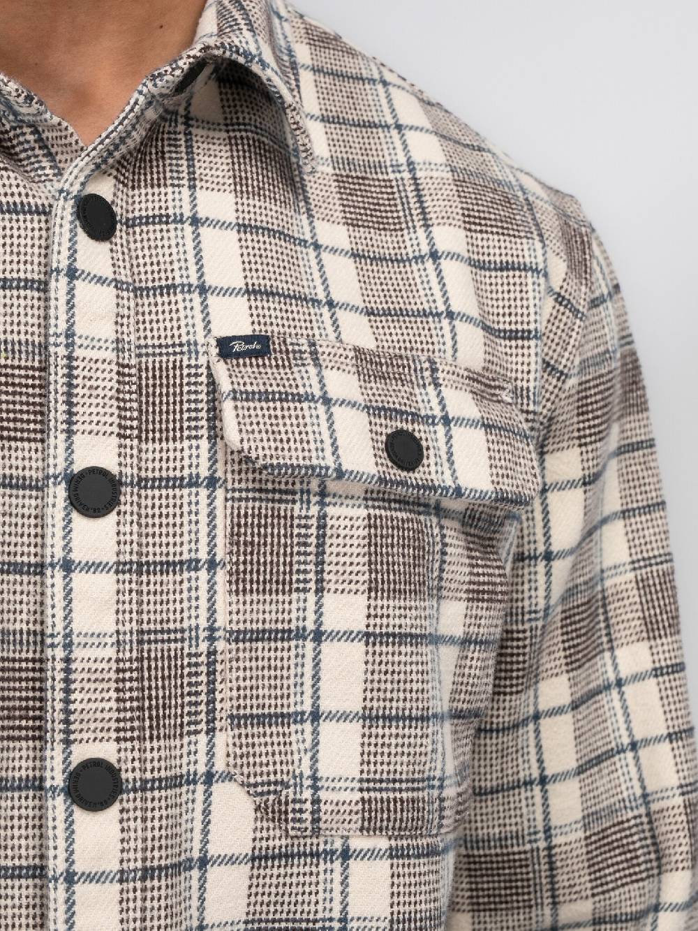Petrol M-3040-SIL405 Men Shirt Long Sleeve Check (7137 Ecru) Flash Sale