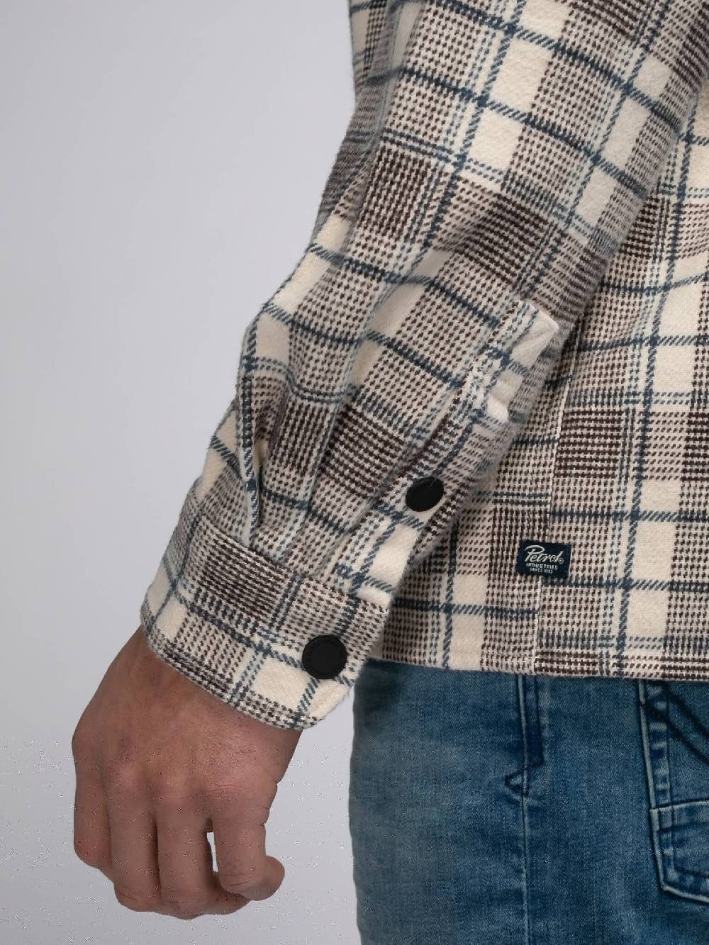 Petrol M-3040-SIL405 Men Shirt Long Sleeve Check (7137 Ecru) Flash Sale