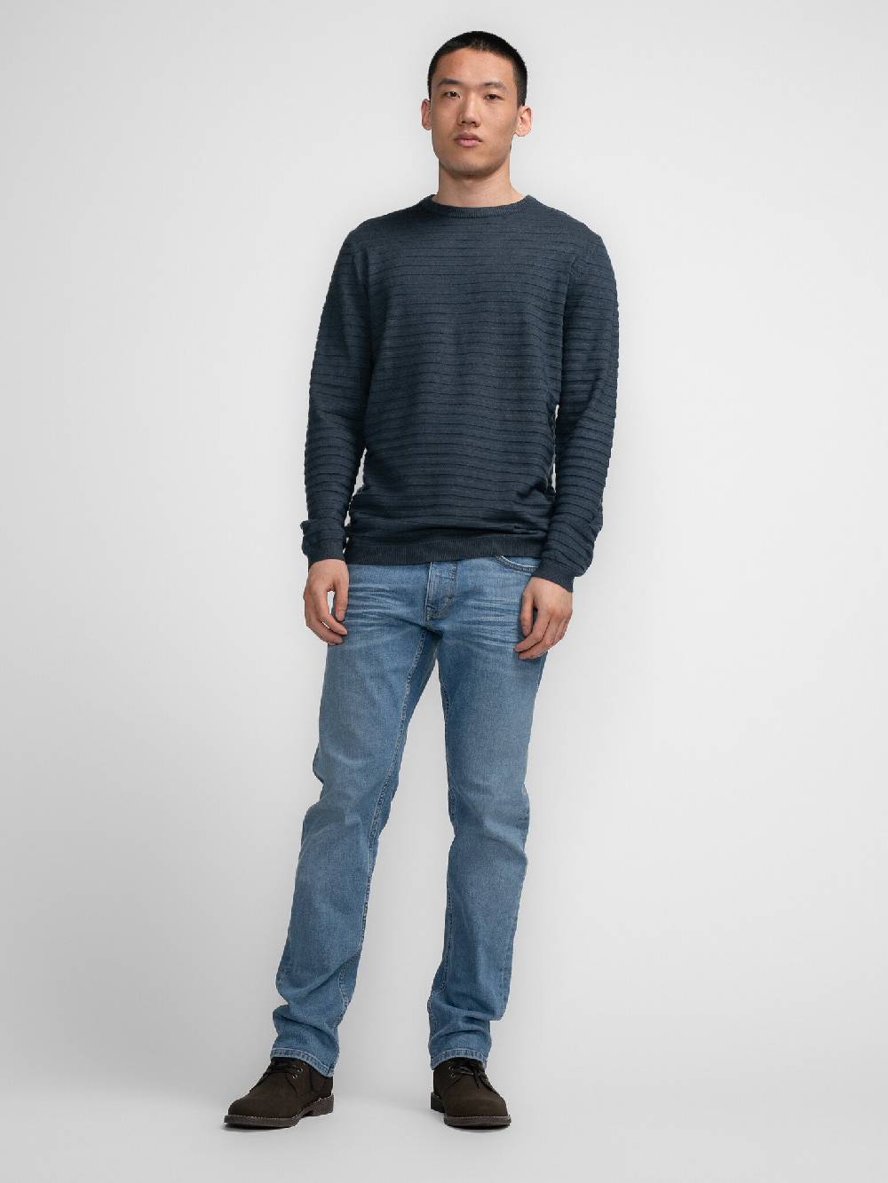 Petrol M-3040-KWR269 Men Knitwear Round Neck Basic (5185 Midnight blue) Muttertagsangebot
