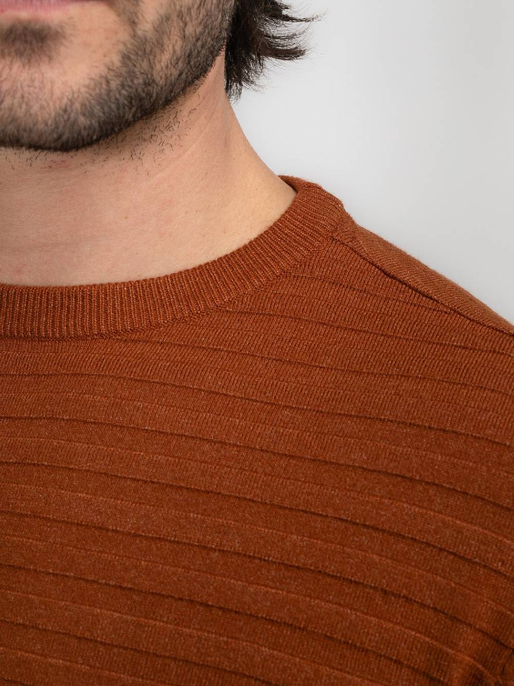 Petrol M-3040-KWR269 Men Knitwear Round Neck Basic (2123 Dark Caramel) Vatertagsangebot