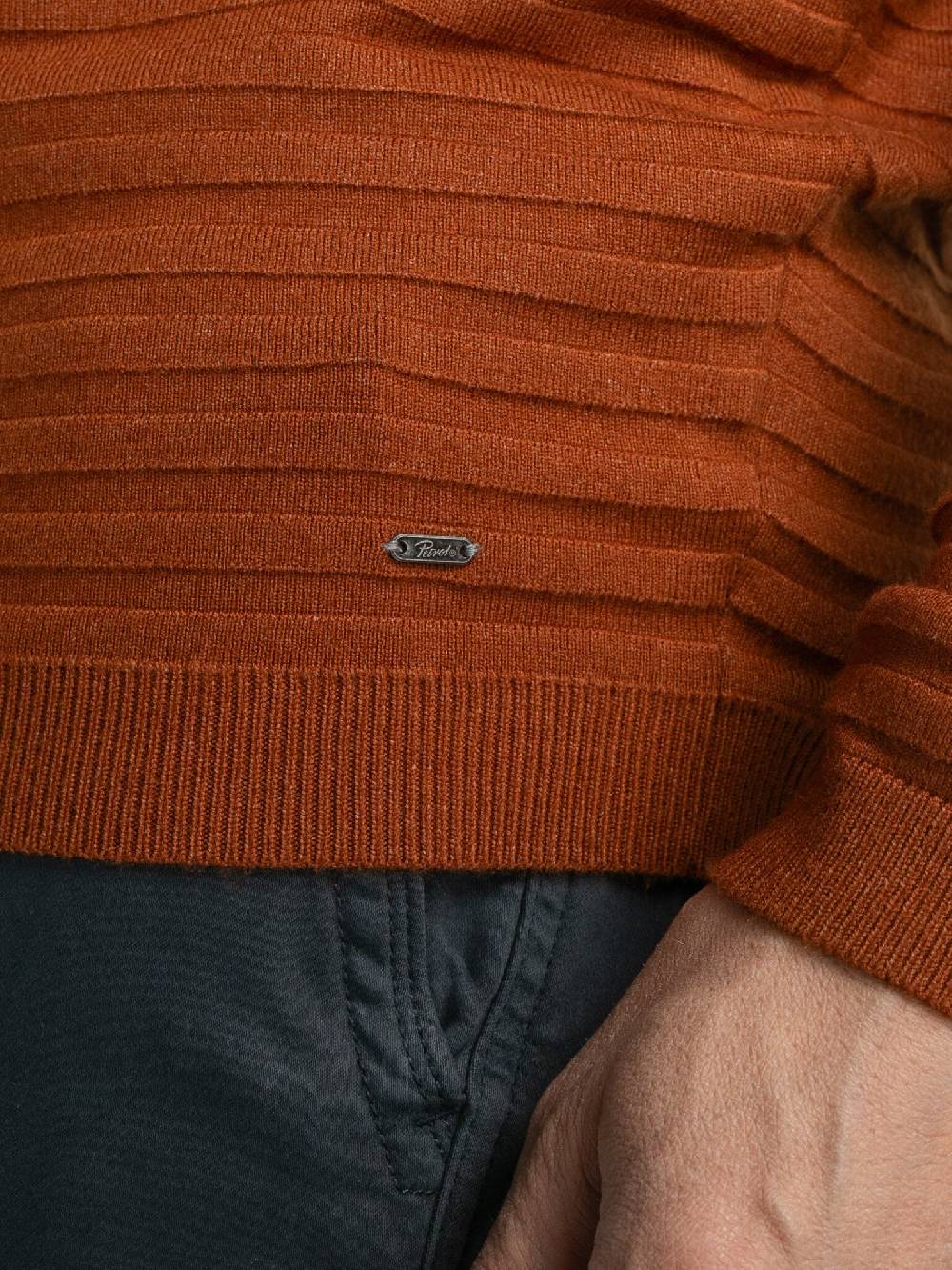 Petrol M-3040-KWR269 Men Knitwear Round Neck Basic (2123 Dark Caramel) Vatertagsangebot