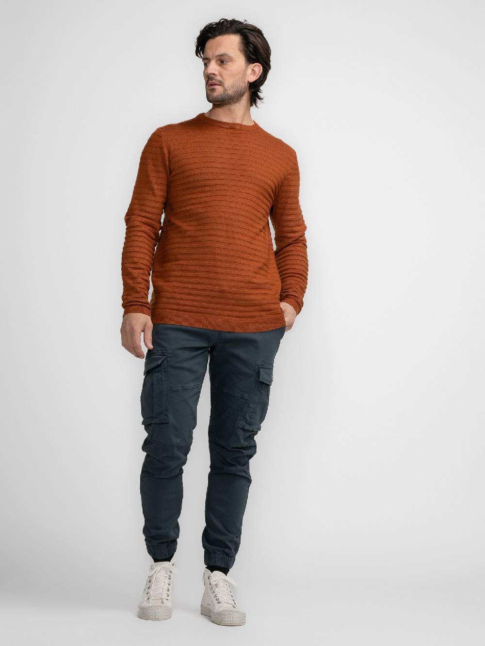 Petrol M-3040-KWR269 Men Knitwear Round Neck Basic (2123 Dark Caramel) Vatertagsangebot