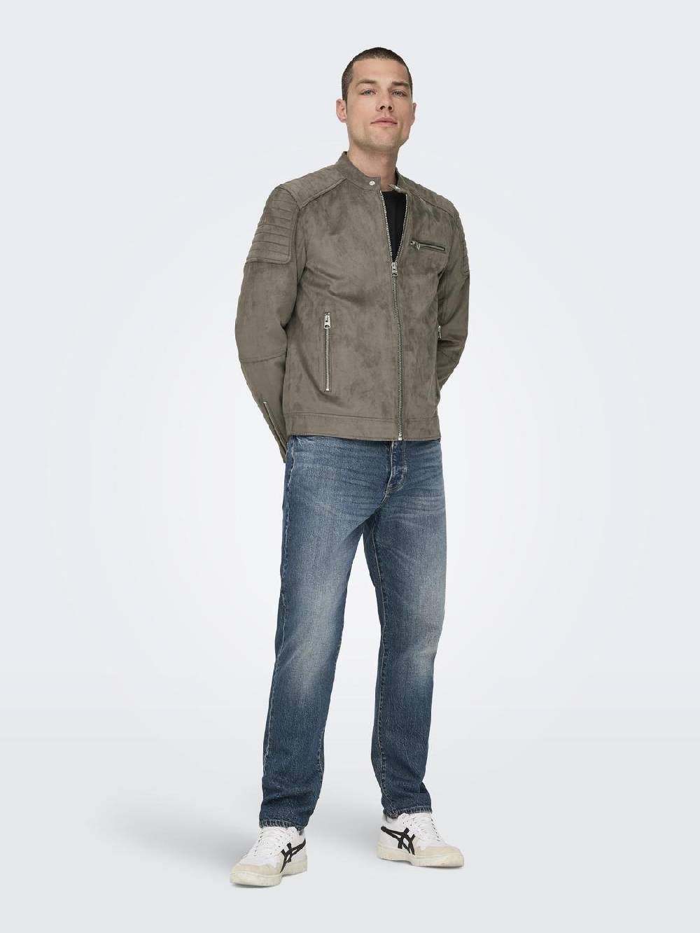 Only & Sons ONSGUS FAUX SUEDE RACER JACKET (Falcon) Bis zu 60% Rabatt